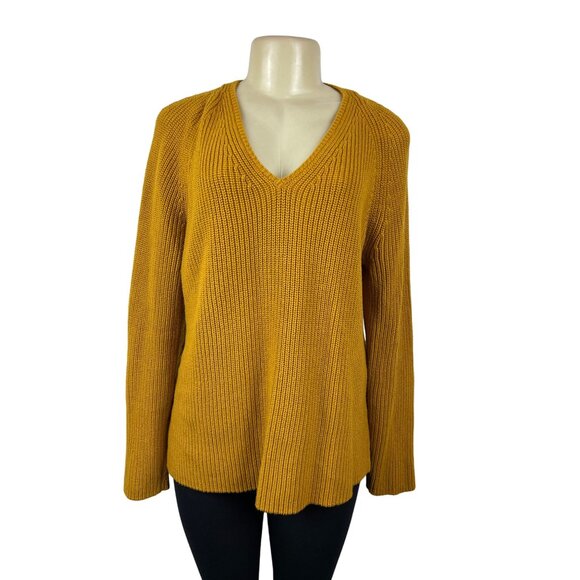 J.Crew Women's Yellow Long Sleeve V- Neck Loose Knitted Sweatshirt Sz L - Picture 1 of 6